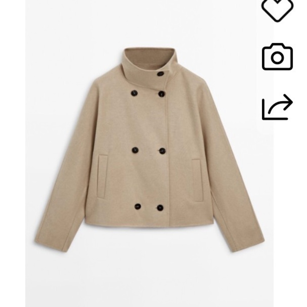 MASSIMO DUTTI Cropped Wool-Blend Double-Breasted Coat Size XS